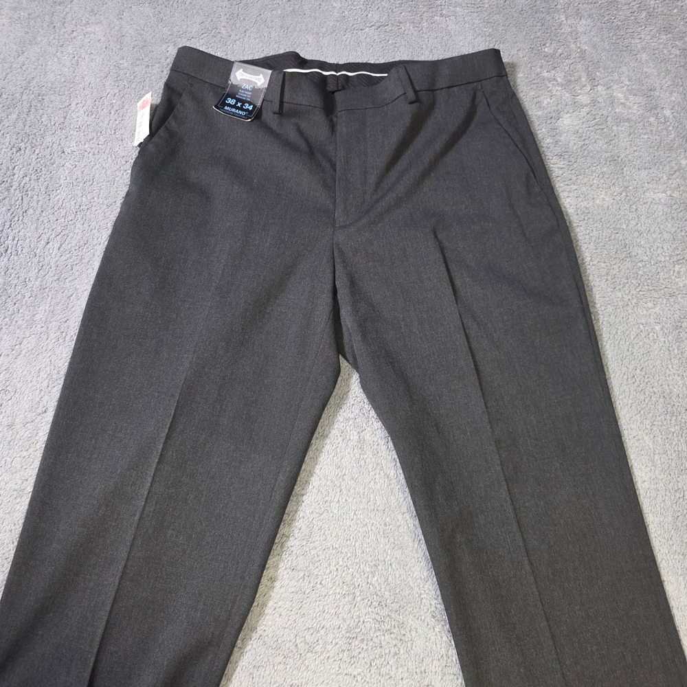 Murano Mens 38x34 Zac Dress Pants Gray Stretch Waistband Flat Front Classic Fit